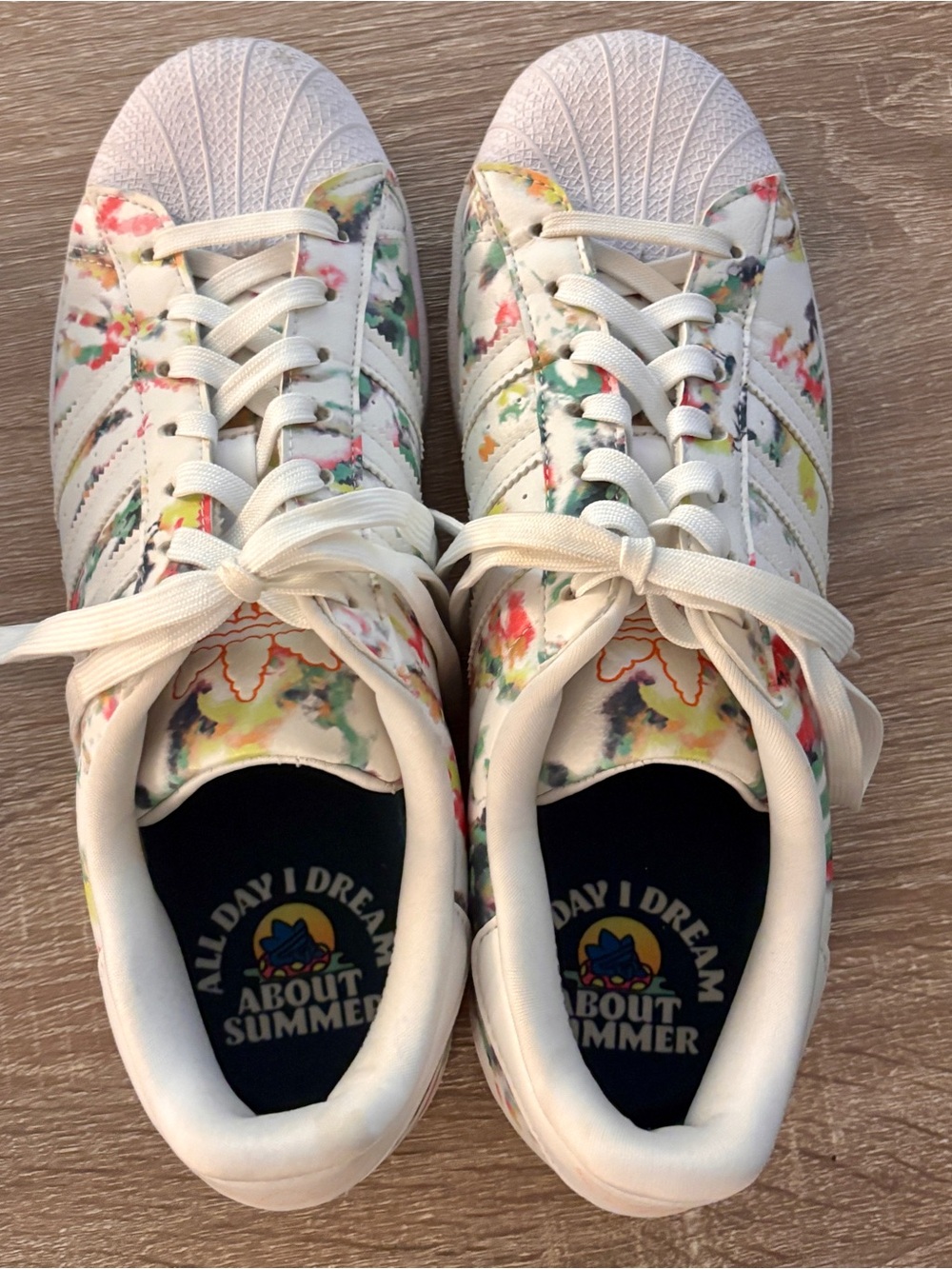 adidas White Multicolor Watercolor Print Superstar Sneakers - Picture 3 of 9
